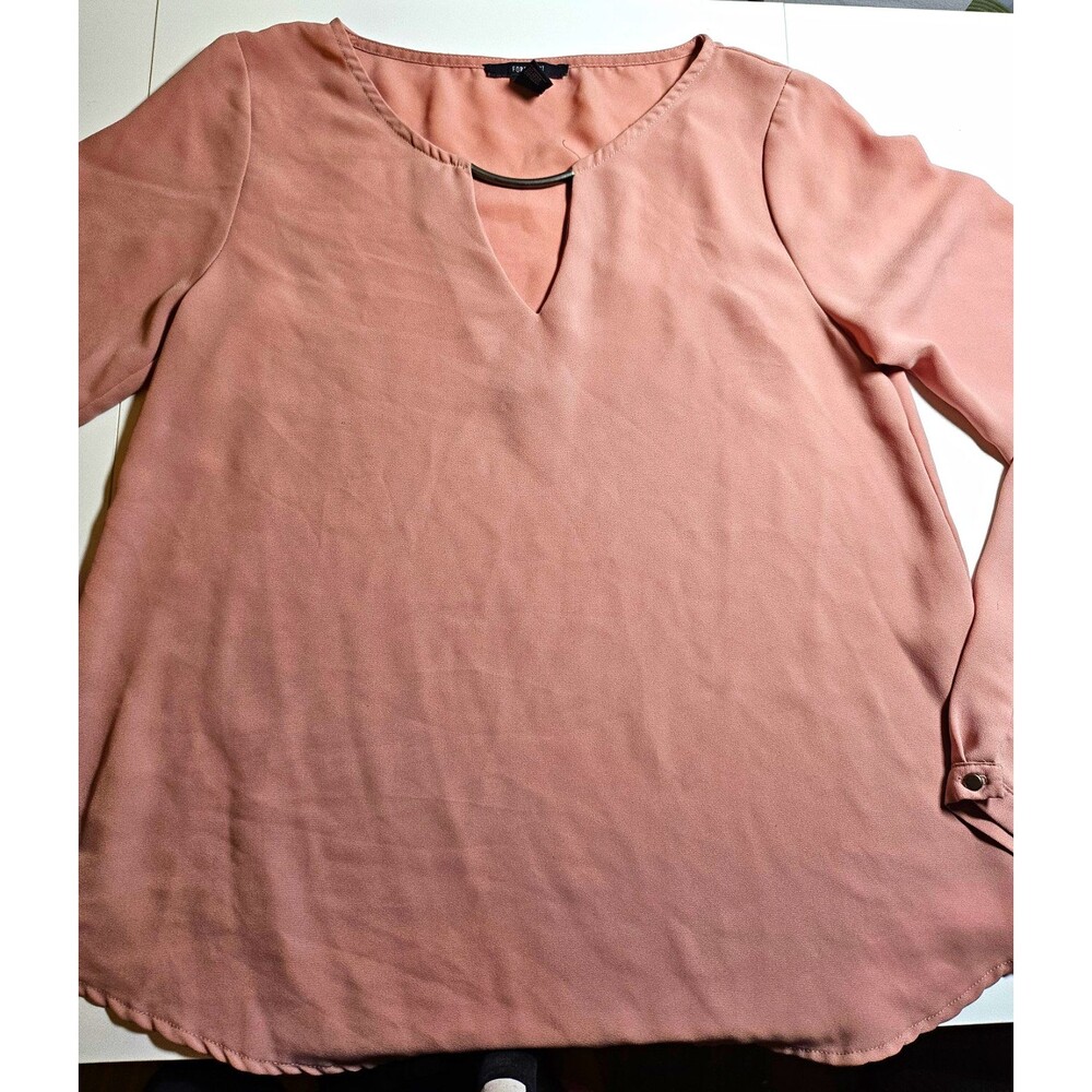 Women’s Pink Solid V-Neck Long Sleeve Chiffon Blouse Keyhole Cutoff Work Clothes